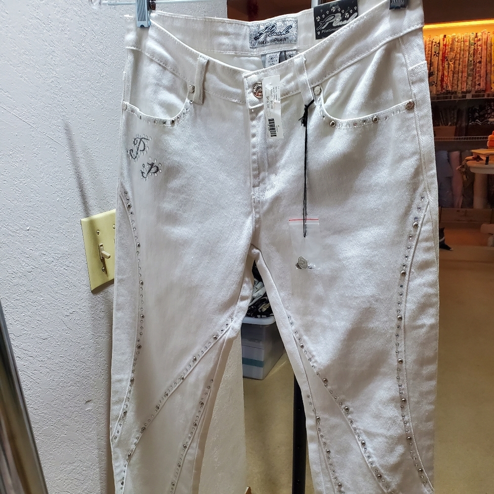 White Rhinestone Jeans with Fur on back pockets